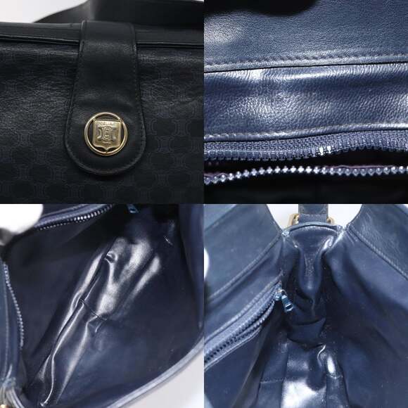 CELINE Macadam Canvas Shoulder Bag Leather Navy Gold - Picture 11 of 12